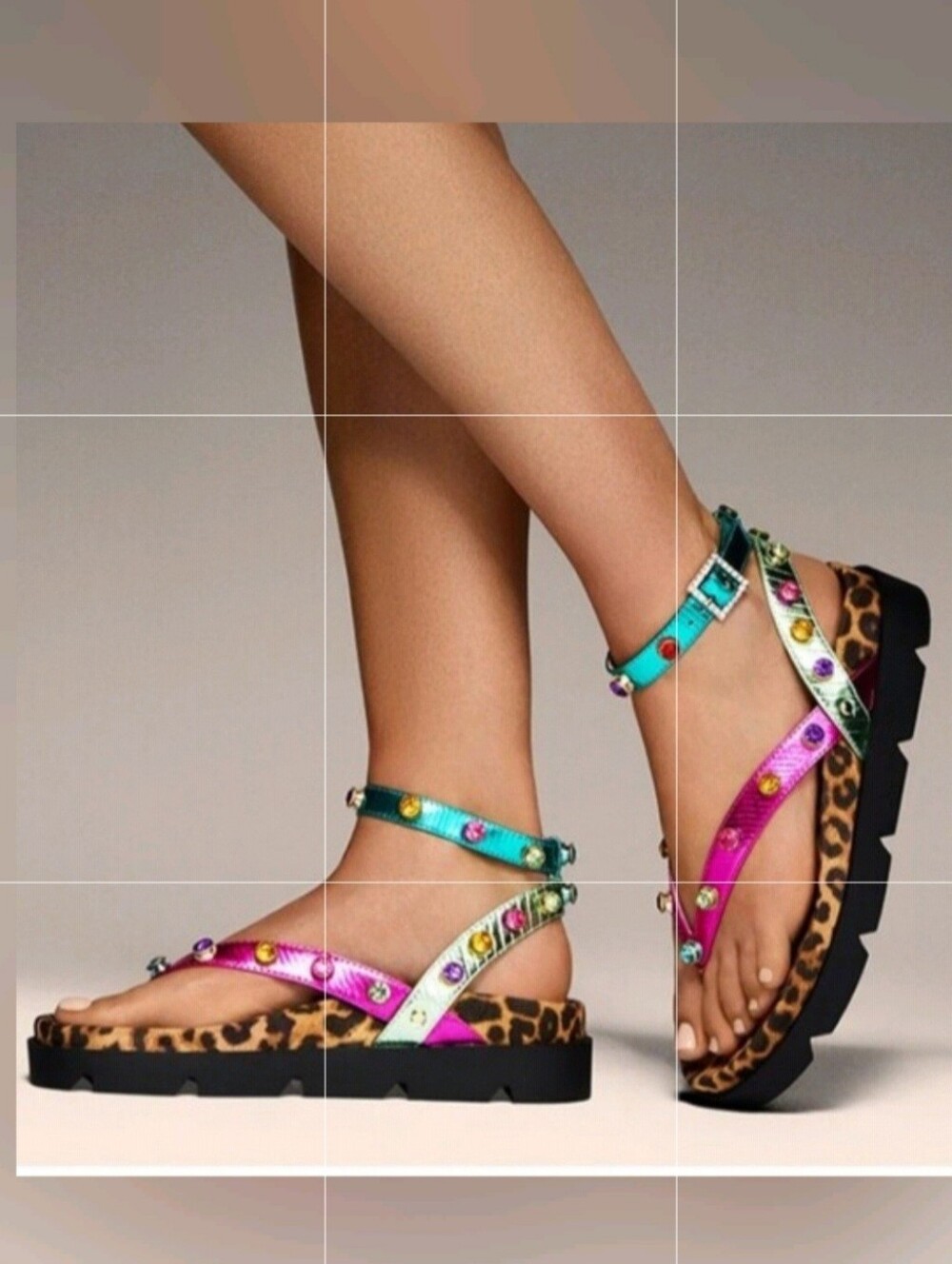 Betsey Johnson Pink & Turquoise Jeweled Leopard Print Sandal